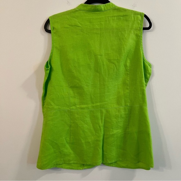 Women’s Kim Rogers green button front sleeveless linen blouse size Large L - Picture 4 of 4